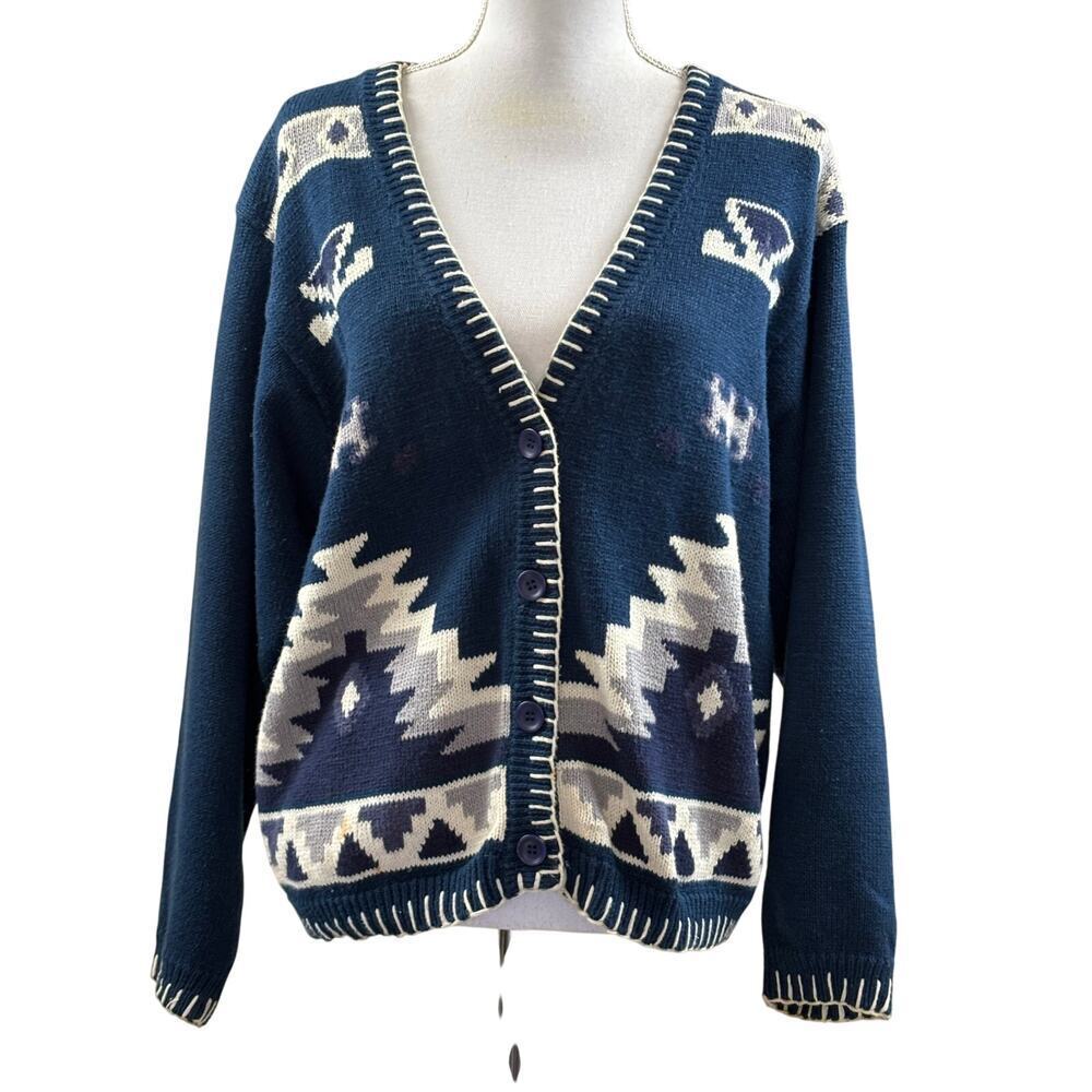 Vintage Beyond Blue sweater, blue/white, Southwestern, Western, cabincore, cozy